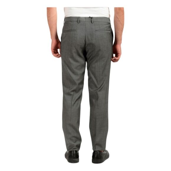 BOSS Hugo Boss Giro 100% Virgin Wool Slim Fit Dress Pants Gray Knit Flat Front 3 - Picture 2 of 13